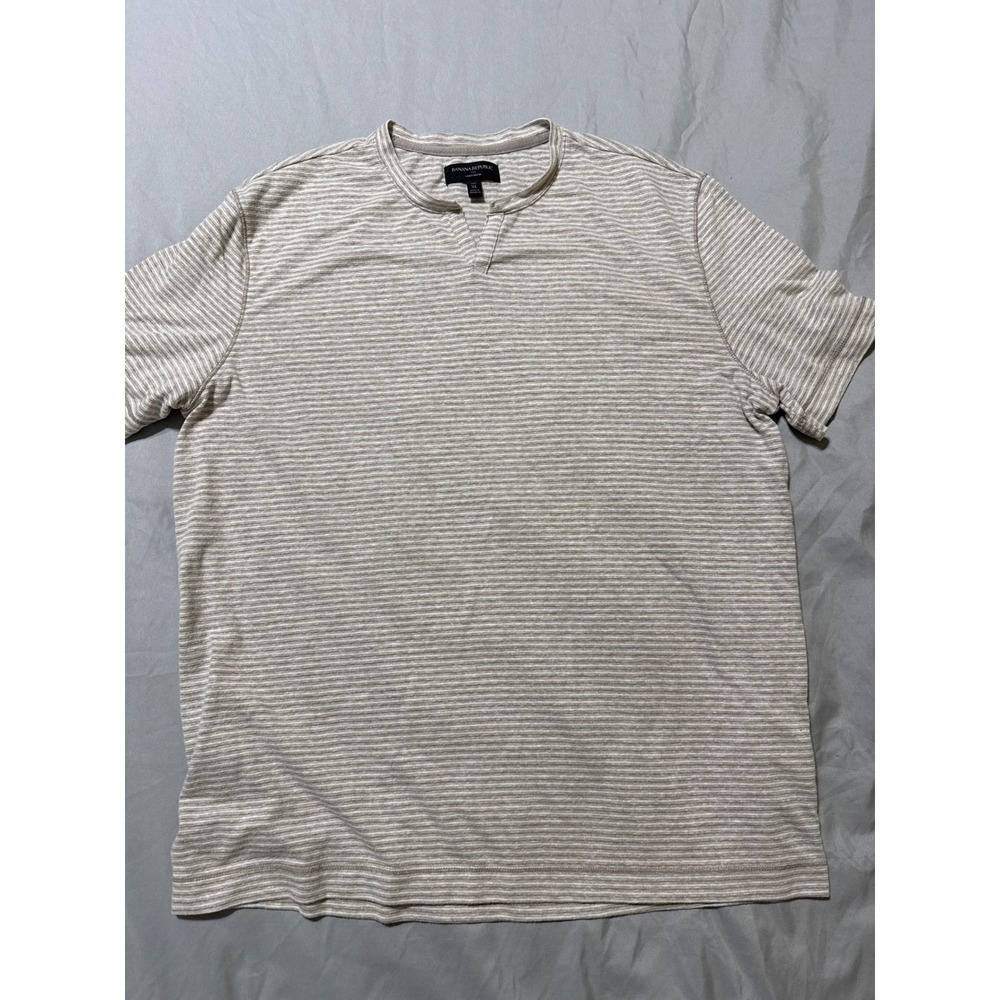 Banana Republic Tall XL Linen-Blend Notch-Neck Striped T-Shirt